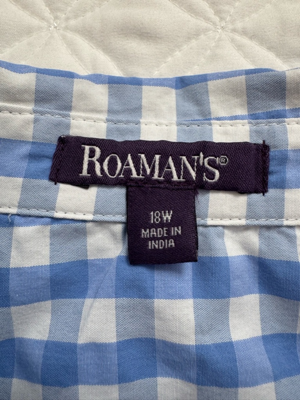 Roaman's Blue White Gingham Check Button-Down Tie Short Sleeve Shirt Size 18W - Picture 10 of 15